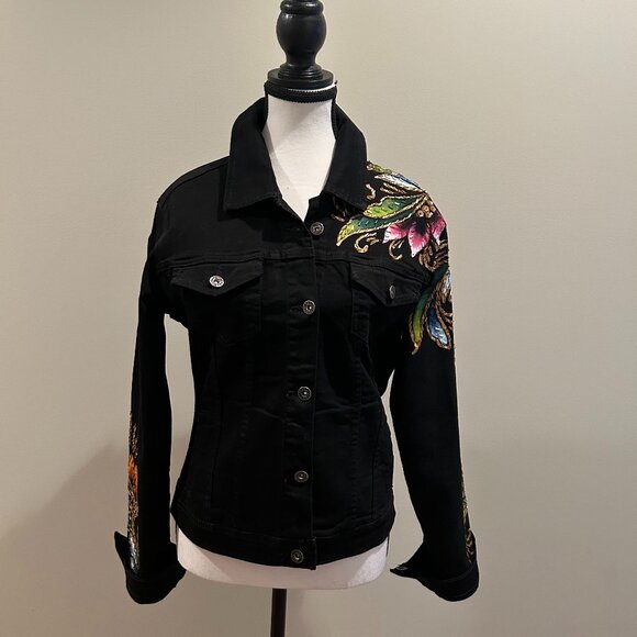 Exquisite Hand-Painted & Beaded Denim Jacket - Artist Signed - Picture 4 of 7